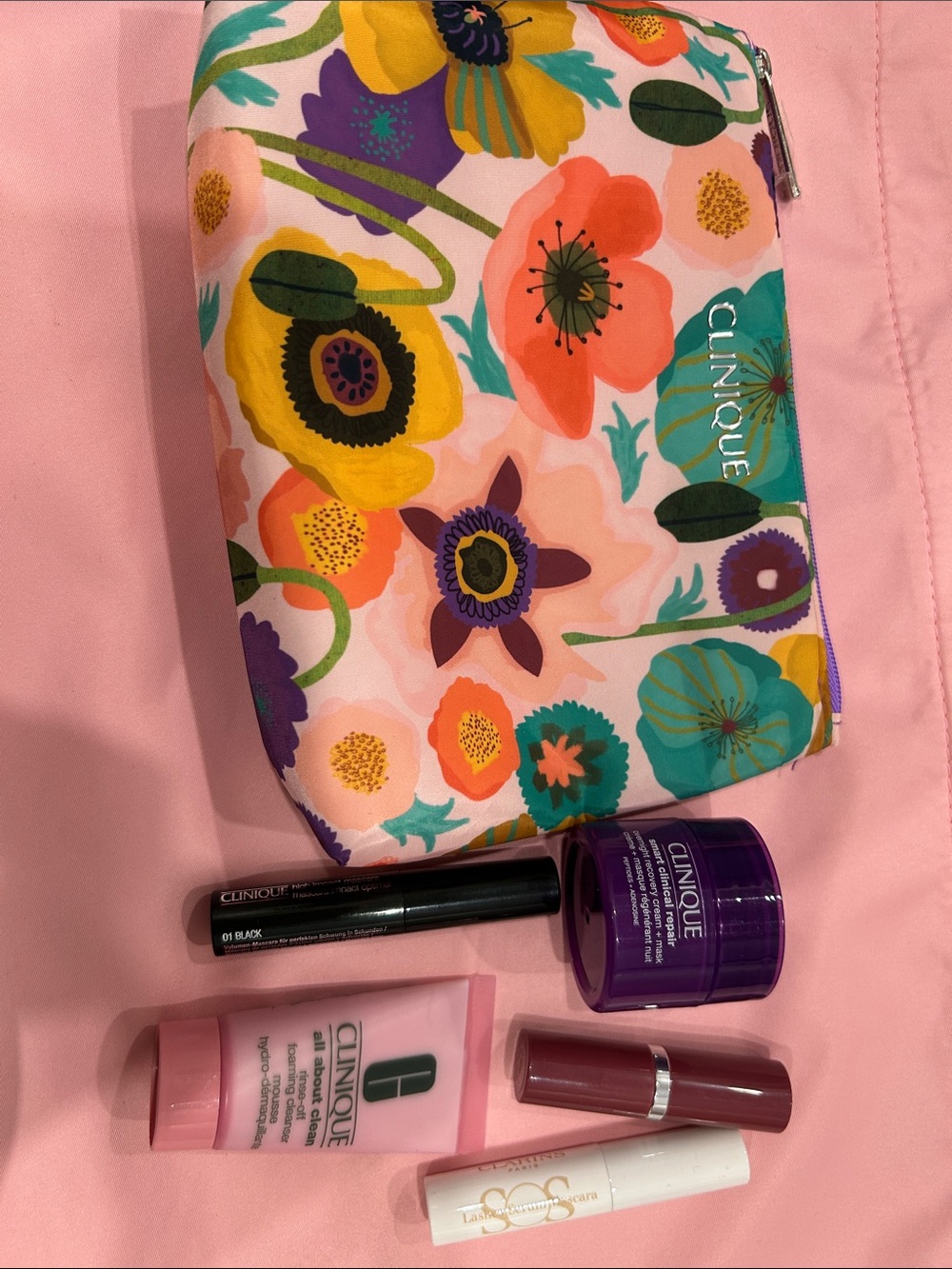 Clinique Floral Makeup Bag in Pink, Yellow, Teal and Purple
